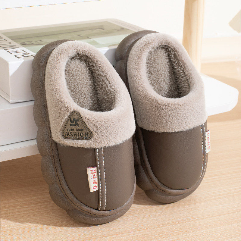 男童棉拖鞋冬季室内防滑防水pu中大童包跟宝宝毛拖鞋亲子男孩外穿