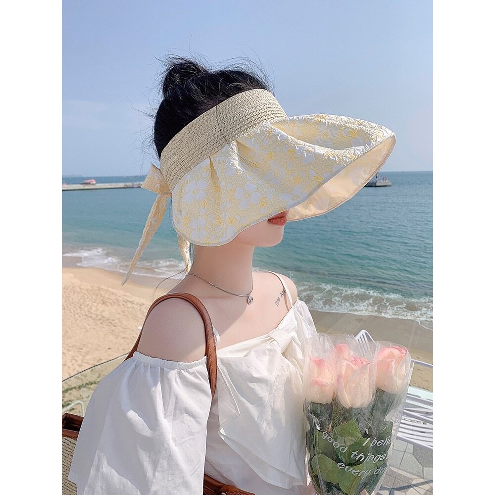 2026空顶防晒帽子编织遮脸防紫外线夏季彩胶遮阳太阳帽女款贝壳帽