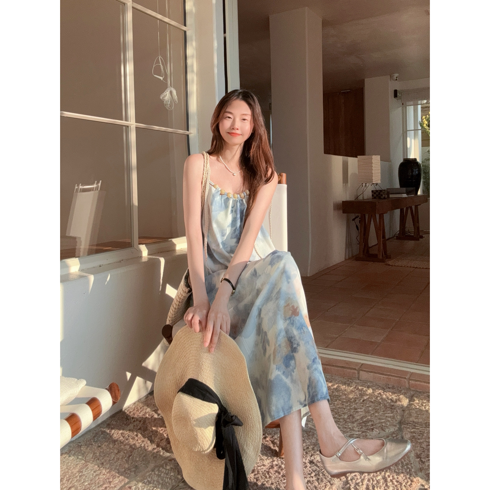 DARA ROSE-波西米亚印花雪纺吊带巨好看海边度假长裙连衣裙