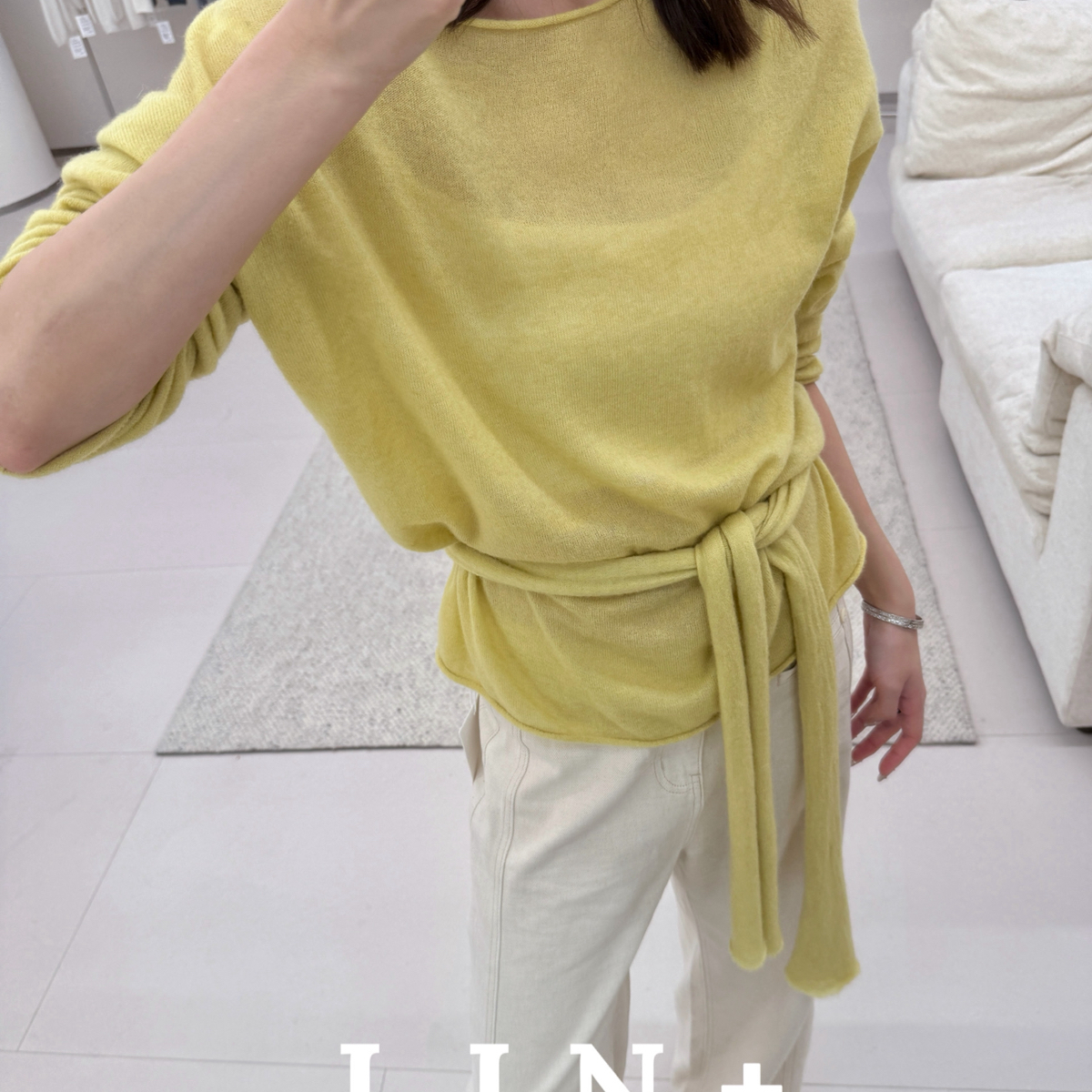 LIN+  -质真丝羊驼绒软糯飘带羊毛针织衫(配飘带)（含10.4羊驼毛