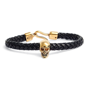 Alexander 编织金属扣复古手饰 McQueen麦昆骷髅头皮革手链男士