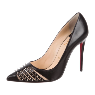 正品 CHRISTIAN 国现 保证 10CM LOUBOUTIN 黑色铆钉镂空高跟鞋