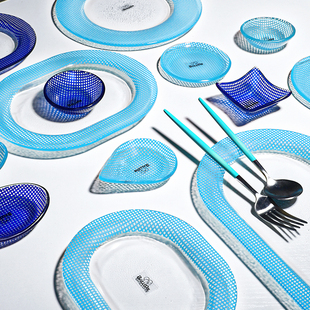 韩国Eding小吃碟耐热玻璃碗盘多巴胺彩色餐具13cm 18.5cm系列