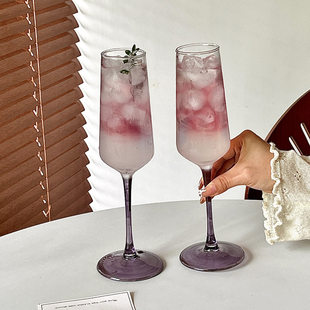 高颜值ins风起泡香槟杯高脚杯葡萄酒杯特调鸡尾酒杯套装 玻璃杯子