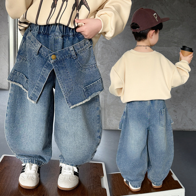 男童假两件牛仔裤春秋2026新款秋装小童休闲裤韩版痞帅裤儿童长裤
