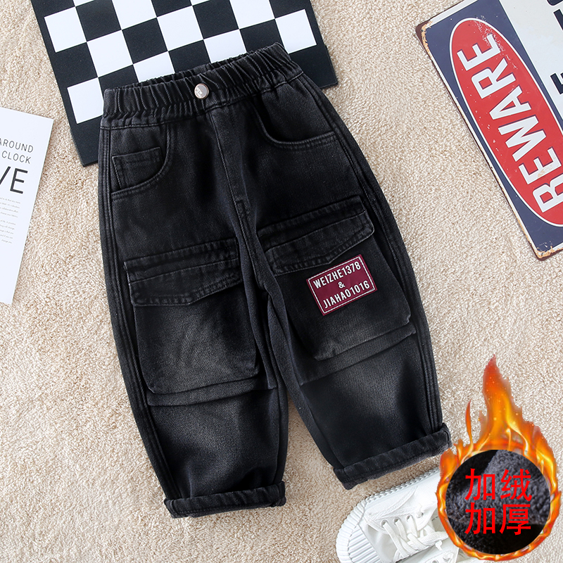 男童加绒牛仔裤秋冬2025新款
