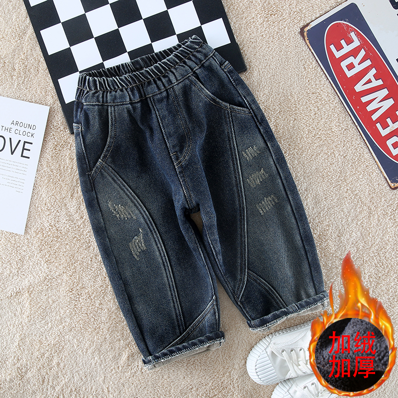 男童加绒牛仔裤2025新款秋冬季