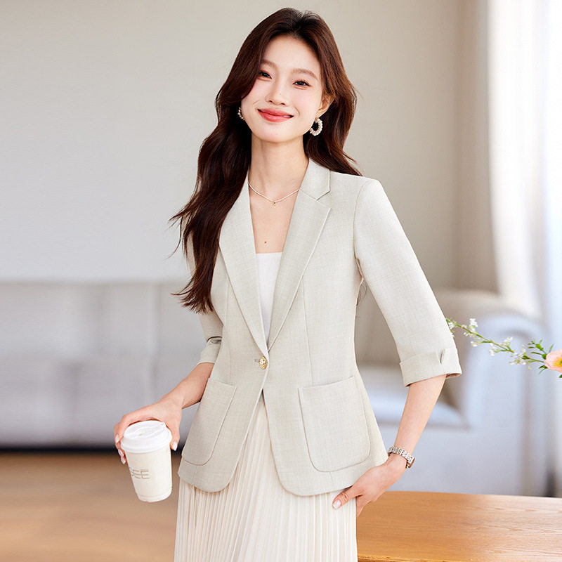 休闲西装外套女2025春夏款韩版收腰七分袖一粒口上衣修身西服纯色