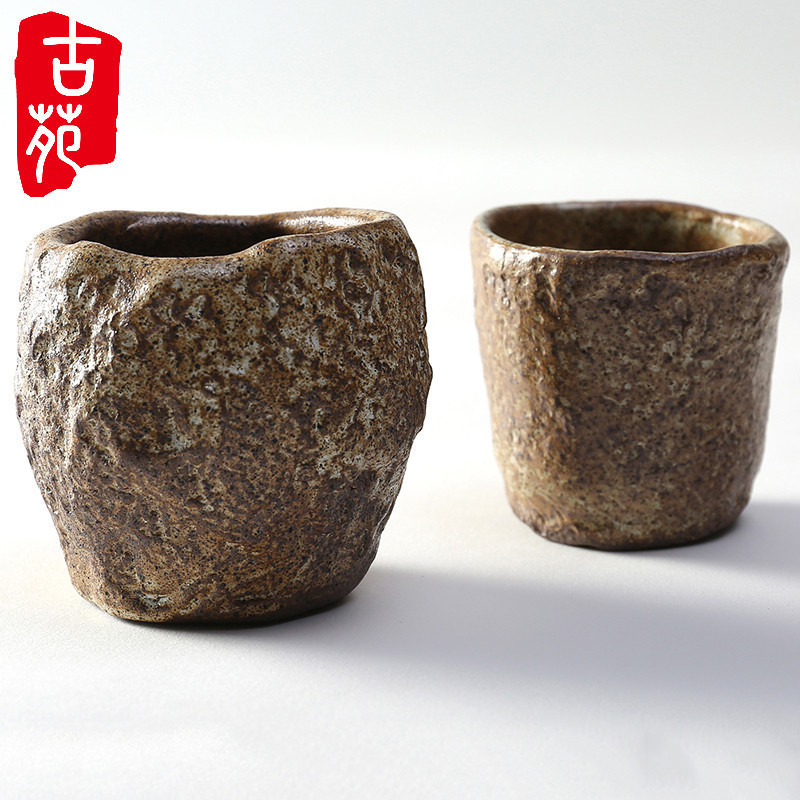 粗陶捏制茶杯 宜兴茶具紫砂个人窑变还原烧杯子陶瓷创意主人单杯