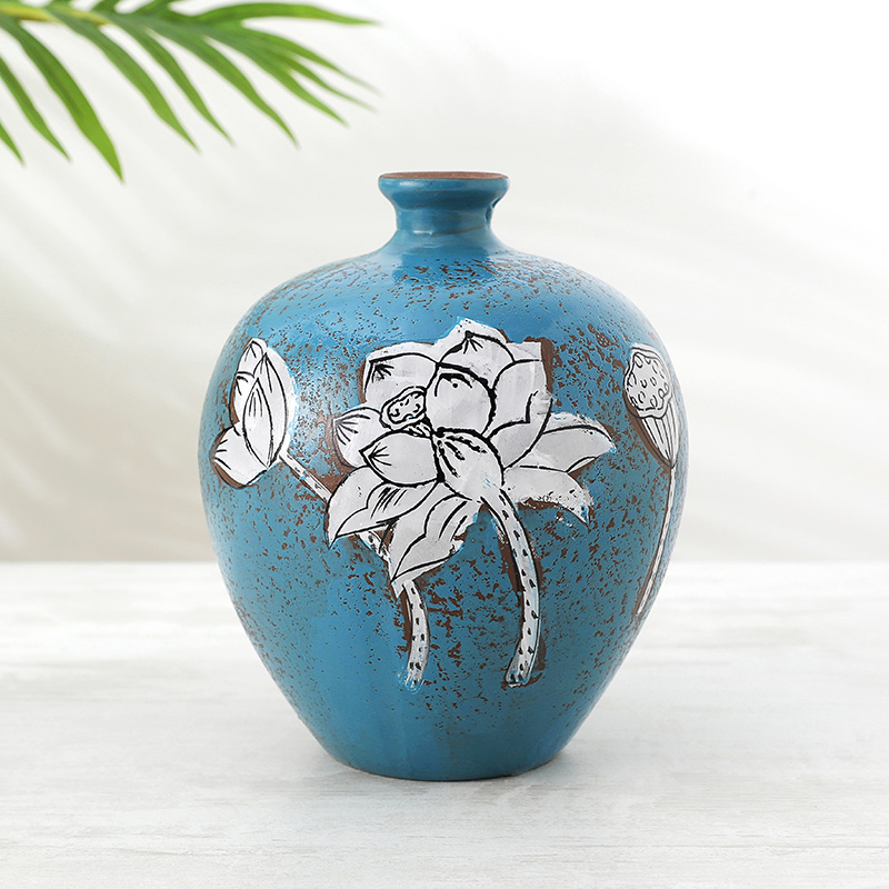 古苑 3斤装 手绘手画蓝莲花窖藏酒坛泡酒坛子酒壶带盖子散装空瓶