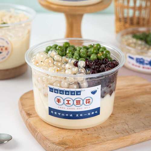 冰豆花专用碗网红双皮奶一次性打包盒圆形食品级水果捞豆花