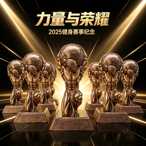 健身赛事金色树脂奖杯定制摆件