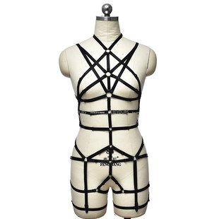 日本捆绑绳衣内衣多线镂空连体开裆大码外贸线带露背吊带一体腿环