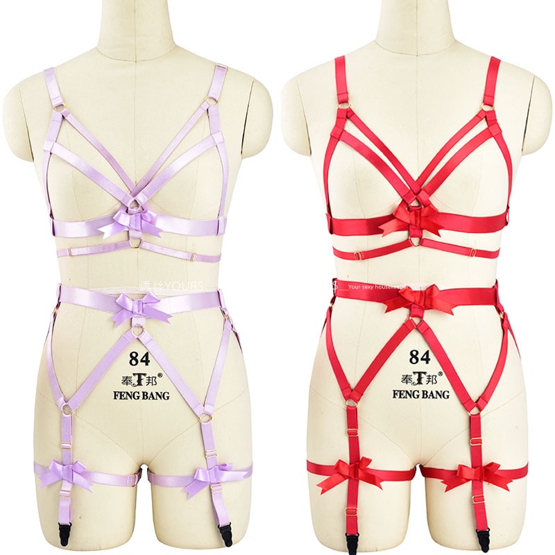 老外潮流穿搭绳子内衣捆绑绳衣紧身性感腰封吊袜夹一体三点线大码