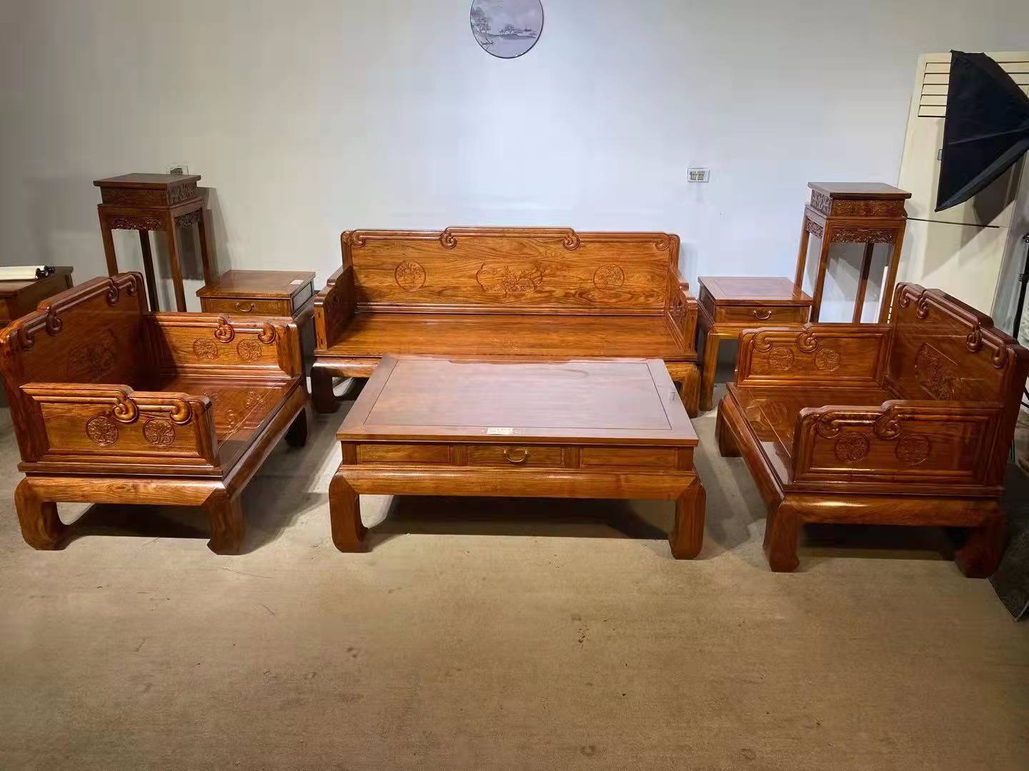 红木刺猬紫檀沙发六件套