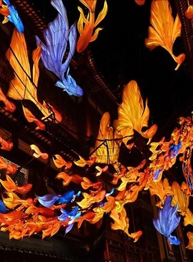 鱼灯笼上海豫园鱼灯孔雀鱼网红鱼群花灯锦鲤鱼景区商业街鱼形挂饰