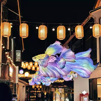 户外大型花灯定制荷花花灯金鱼灯笼景区古风饭店春节灯金鱼灯笼