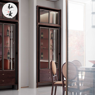 酒柜现代新中式 实木柜子轻奢玻璃门客厅展示柜家用靠墙酒架储物柜