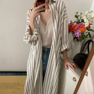 连衣裙M 夏装 4XL200斤 慵懒风撞色条纹宽松衬衫 女装 新款 大码