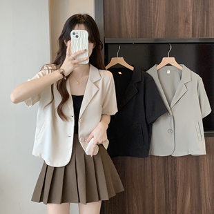 小个子设计感西服上衣M 实拍夏装 4XL200斤 短款 小西装 大码 女装