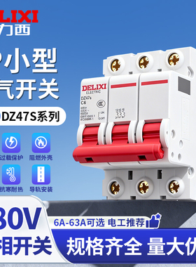 德力西小型三相断路器 空气开关DZ47S 3P63A 380v三相空开保护器