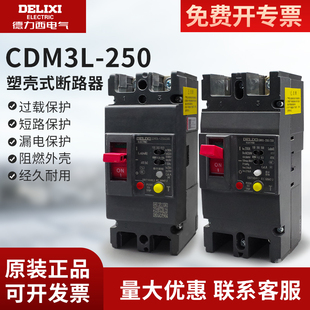 德力西CDM3L-250家用漏电开关2P 100A160A200A单相220V漏电保护器