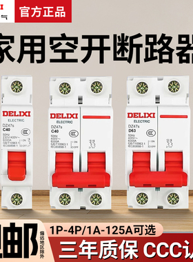 德力西1P空气开关2P家用32a63三相3P断路器DZ47S D型动力型4P空开
