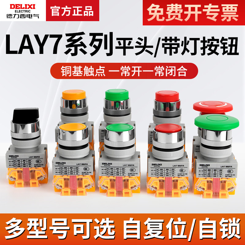 德力西LAY7-11BN开关按钮电源自锁启动急停旋钮带灯自复位按压式