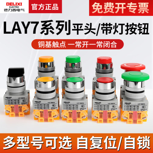 德力西LAY7-11BN开关按钮电源自锁启动急停旋钮带灯自复位按压式
