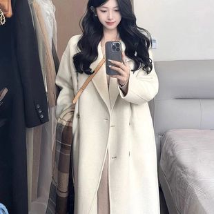 燕麦色毛呢大衣女2024秋冬新款韩版宽松中长款呢外套