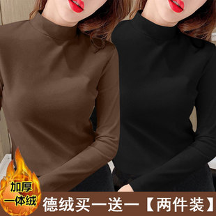 新款双面德绒半高领保暖打底衫女内搭秋冬季修身显瘦百搭长袖t恤