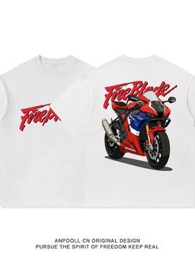 摩托车CBR1000RRR火刃骑士装备印花仿赛纯棉短袖T恤衫上衣服男装