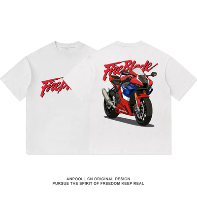 本田摩托车1000RRR火刃骑士装备印花仿赛纯棉短袖T恤衫上衣服男装