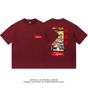 宽松休闲潮 上衣服男装 F1塞纳纪念迈凯伦车队比赛车纯棉短袖 T恤衫