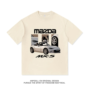 马自达MX5改装文化JDM复古印花短袖T恤衫夏季上衣服男装宽松纯棉