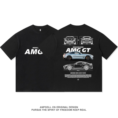奔驰AMGGT超跑车改装文化德系夏季短袖T恤衫上衣服宽松男装纯棉潮