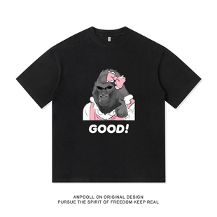 宽松休闲女学生 上衣服男装 猩猩表情包GOOD恶搞创意纯棉短袖 T恤衫