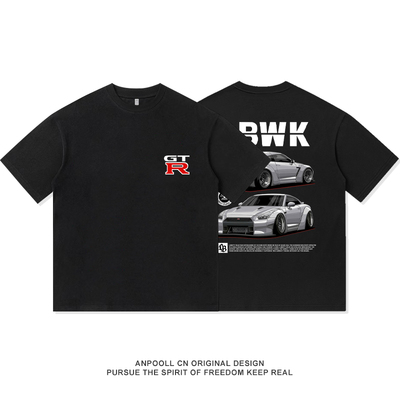 lb改装文化JDM尼桑GTR汽车美式重磅纯棉短袖T恤衫男装上衣服宽松