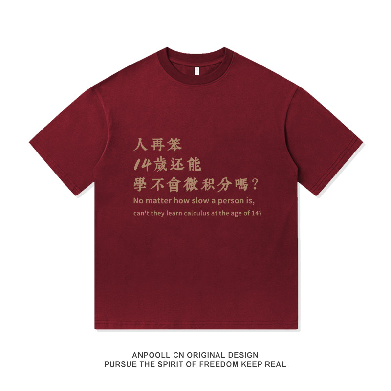 钱学森名言人再笨14岁还能学不会微积分理工男装短袖T恤纯棉衣服
