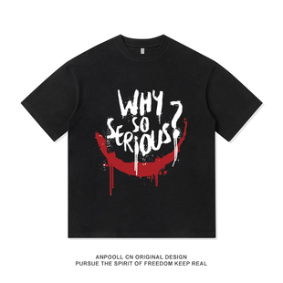 宽松 上衣服男装 纪念希斯莱杰小丑joker黑暗骑士复古印花短袖 T恤衫