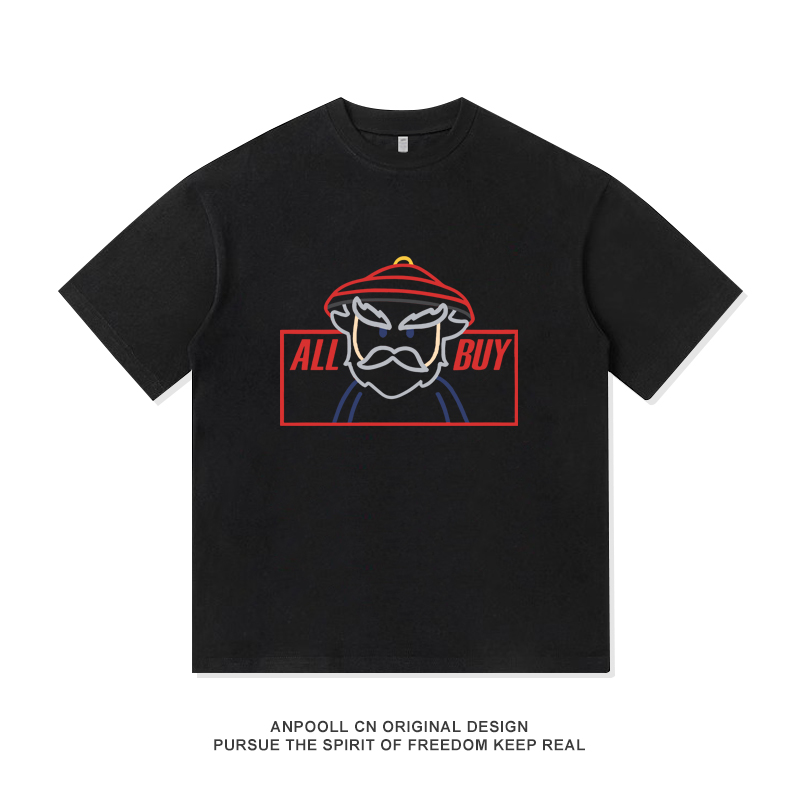 ALL BUY鳌拜小众设计感创意印花夏季纯棉短袖T恤衫男女情侣装宽松