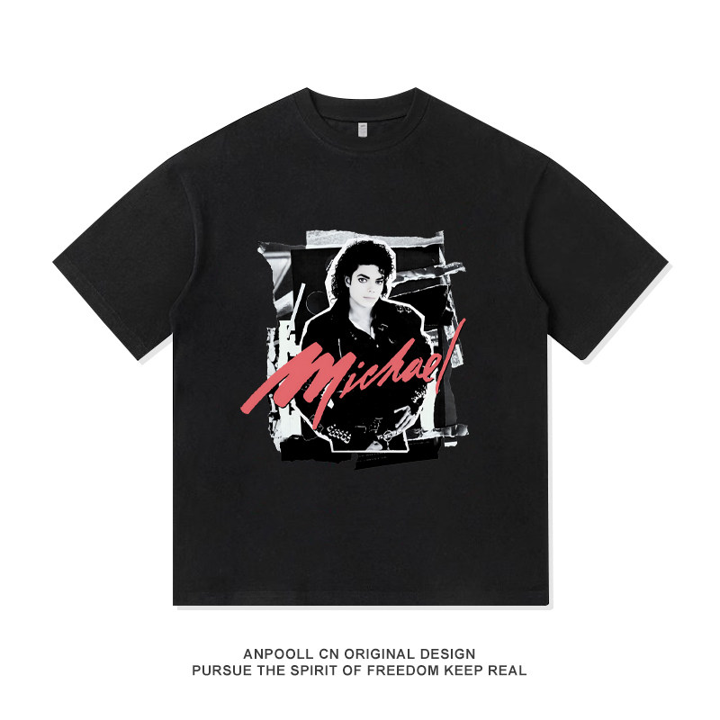 迈克尔杰克逊电影周边印花纯棉短袖T恤衣服男装学生休闲宽松复古