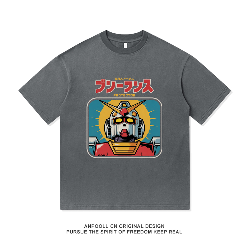机动战士高达复古印花动漫夏季短袖T恤衫纯棉上衣服男装宽松休闲