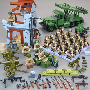 乐高积木作战指挥基地德军碉堡武器装备机枪阵地废墟场景拼装积木