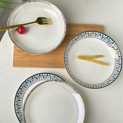 盘子家用菜盘7英寸骨瓷餐具新款高级感轻奢高温陶瓷深盘碟圆汤盘