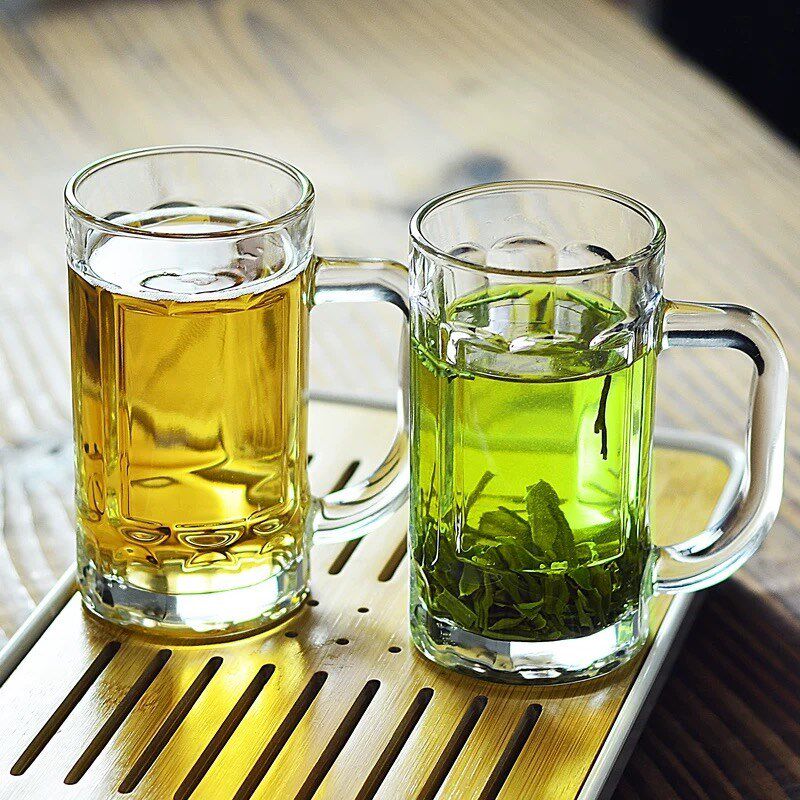 喝茶杯子加厚带把玻璃杯家用透明水杯英雄杯啤酒扎啤杯500ml扎杯