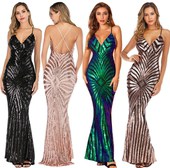 Gown Sequin Dress Dinner Long Dresses吊带亮片连衣裙舞会长裙