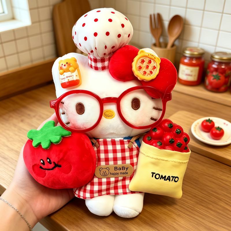 正版HelloKitty丰收小厨毛绒玩偶钥匙扣kt猫礼物女包包挂件装饰
