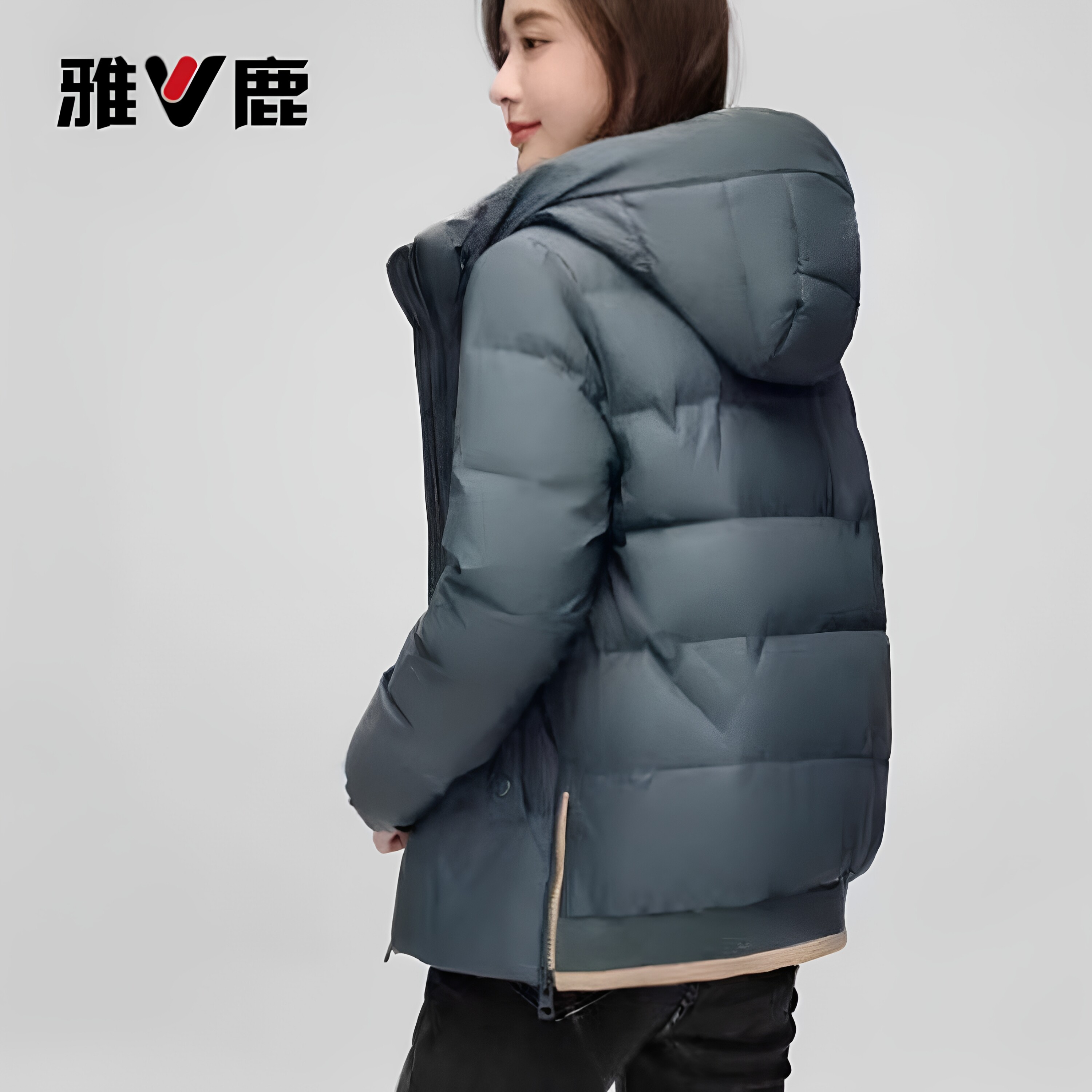 雅鹿连帽短款90%白鸭绒羽绒服