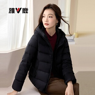 V/雅鹿新款连帽冬季90绒羽绒服宽松百搭休闲轻薄款防风保暖外套